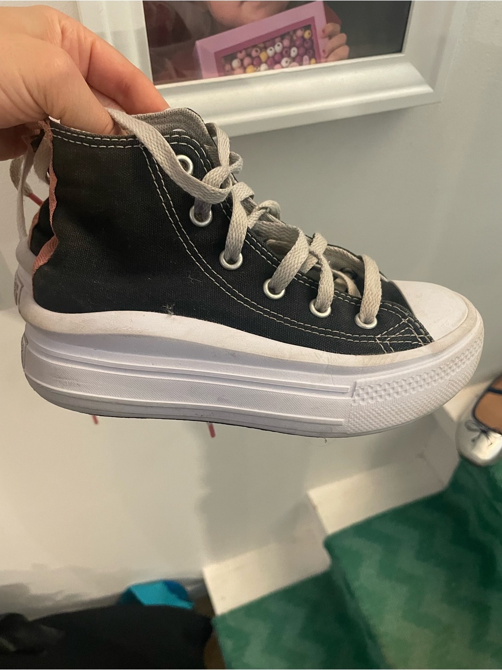 Converse Kids High-Top Sneakers in Black and White with Pink Accent